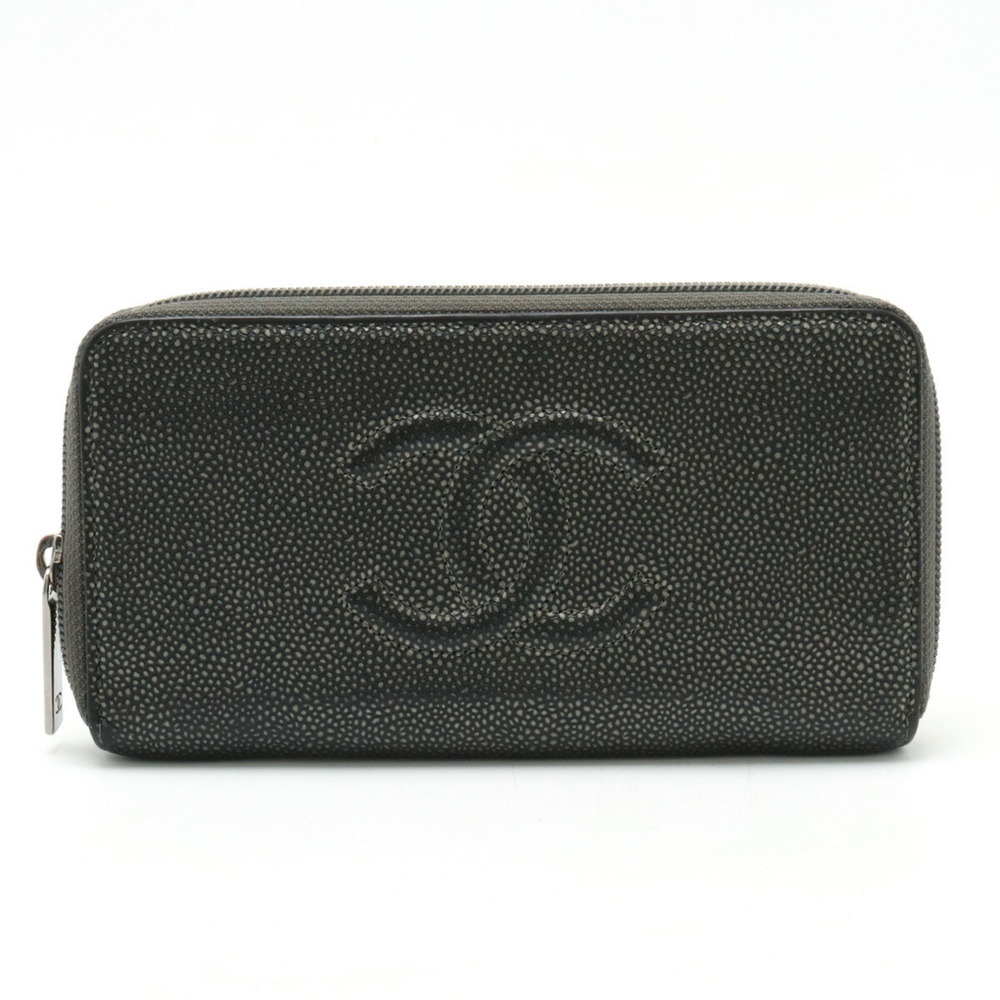 CHANEL Authentic Gray Caviar Leather Logo Wallet - Picture 2 of 9